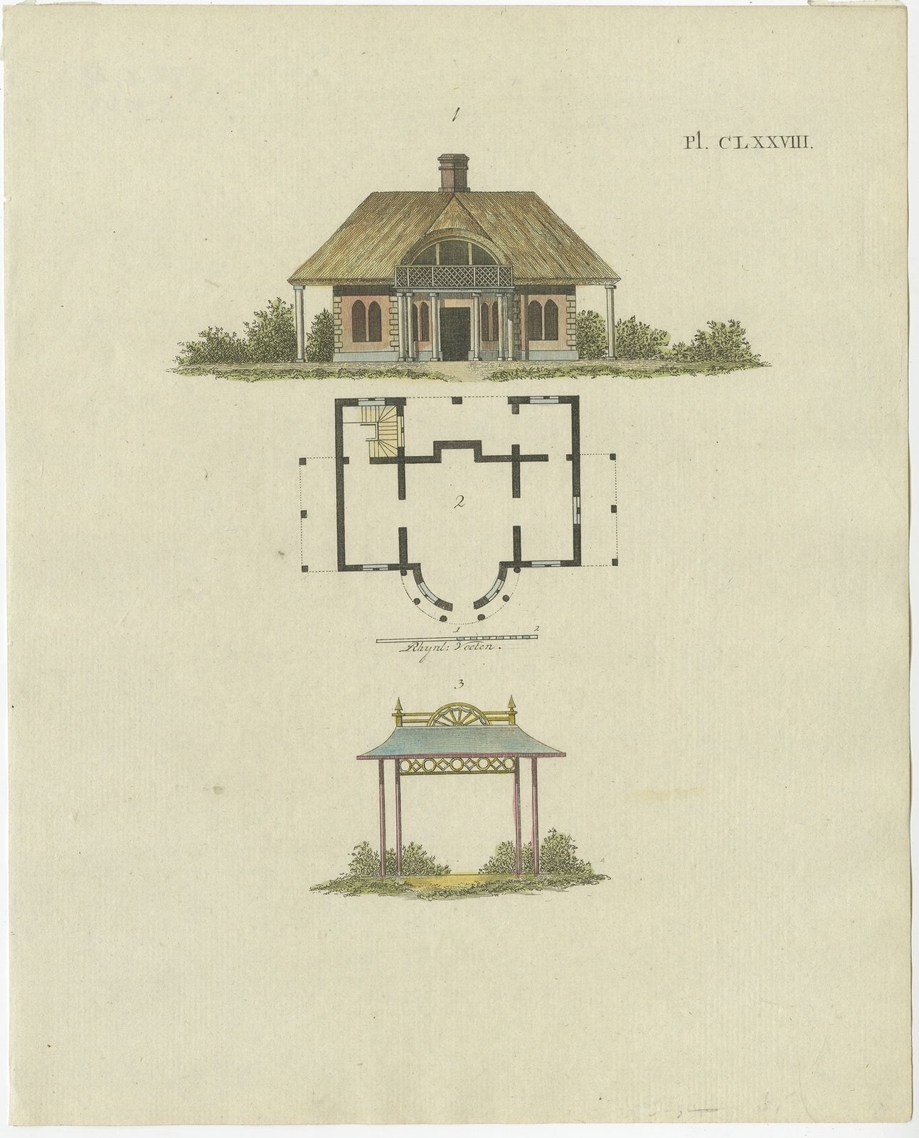 Pl. 178 Antique Print Of Garden Architecture By Van Laar (1802)