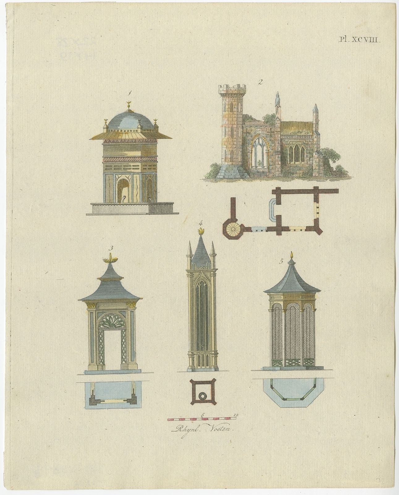 Pl. 98 Antique Print Of Garden Architecture By Van Laar (1802)