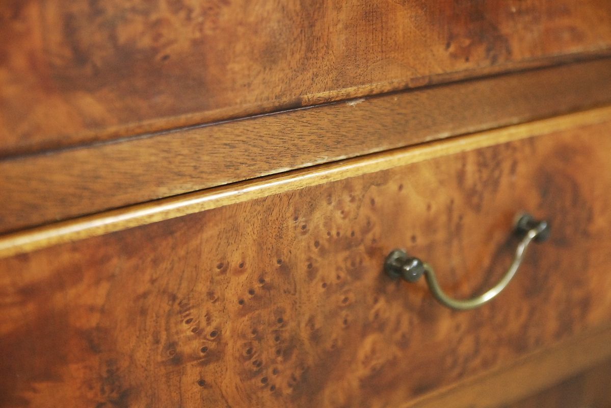 photo furniture Antique Walnut And Burl Swedish Buffet With Glass Vitrine, 1940s