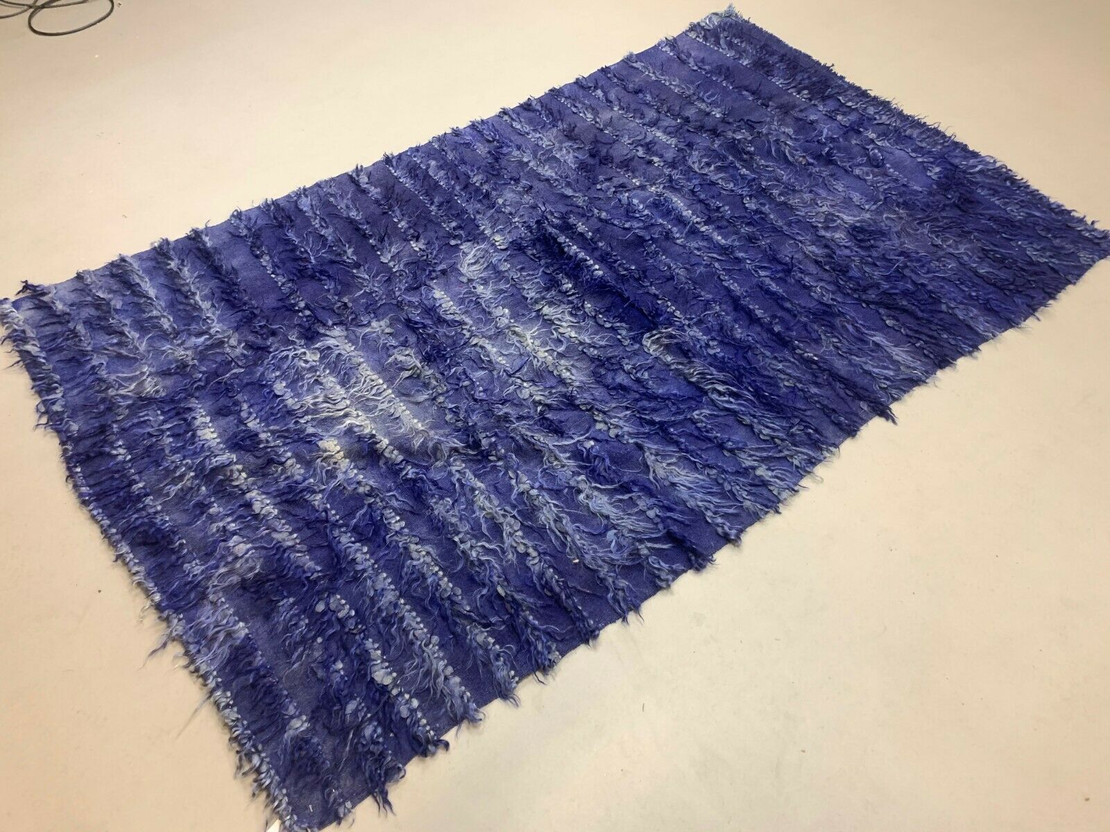 Antique Turkish Shabby Wool Rug 200x125 Cm Blue, Shabby Chic, Shaggy, Shag Pile photo furniture