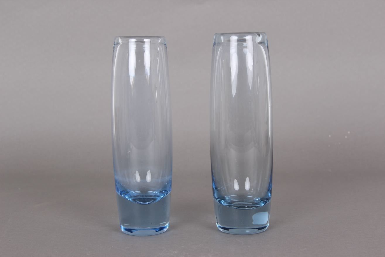 2 Pc. Holmagaard Vases In Light Blue Glass. Design By Per Lütken. 1960s.