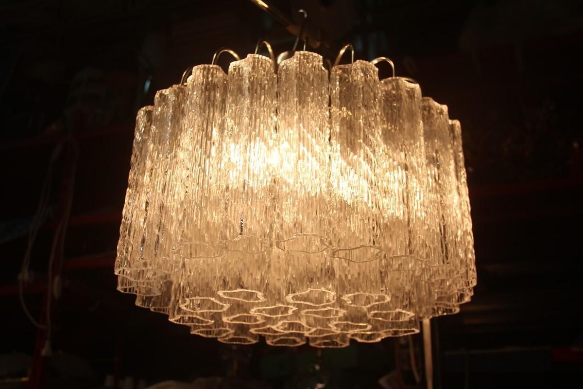 Round Pair Of Ceiling Lamp Venini Ice Glass 1960 Triangolar Tubes Italian Design photo vintage