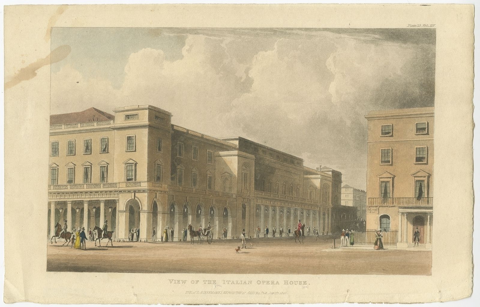 Antique Print Of Her Majesty's Theatre In London By Ackermann (1822)