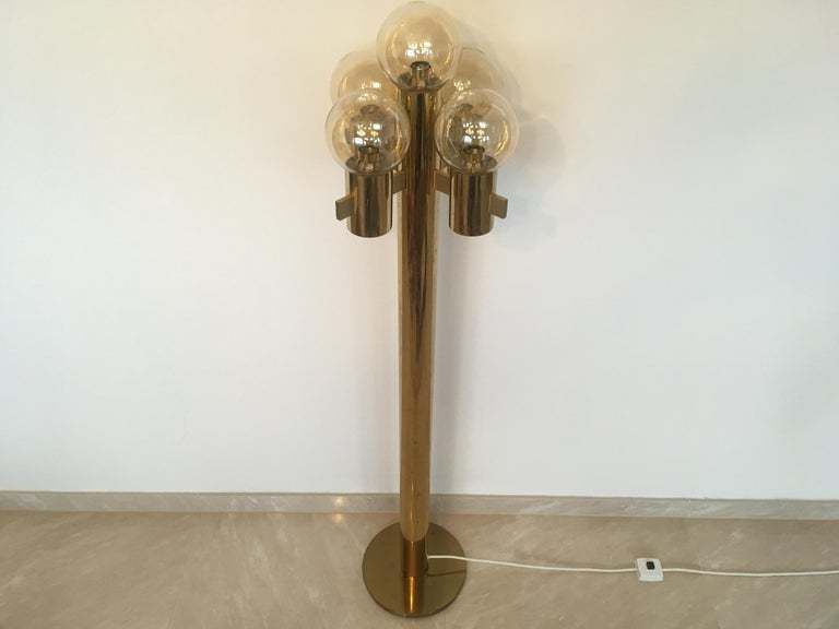 Mid Century Brass Floor Lamp By Gaetano Sciolari, Murano Glass / Italy   1970s