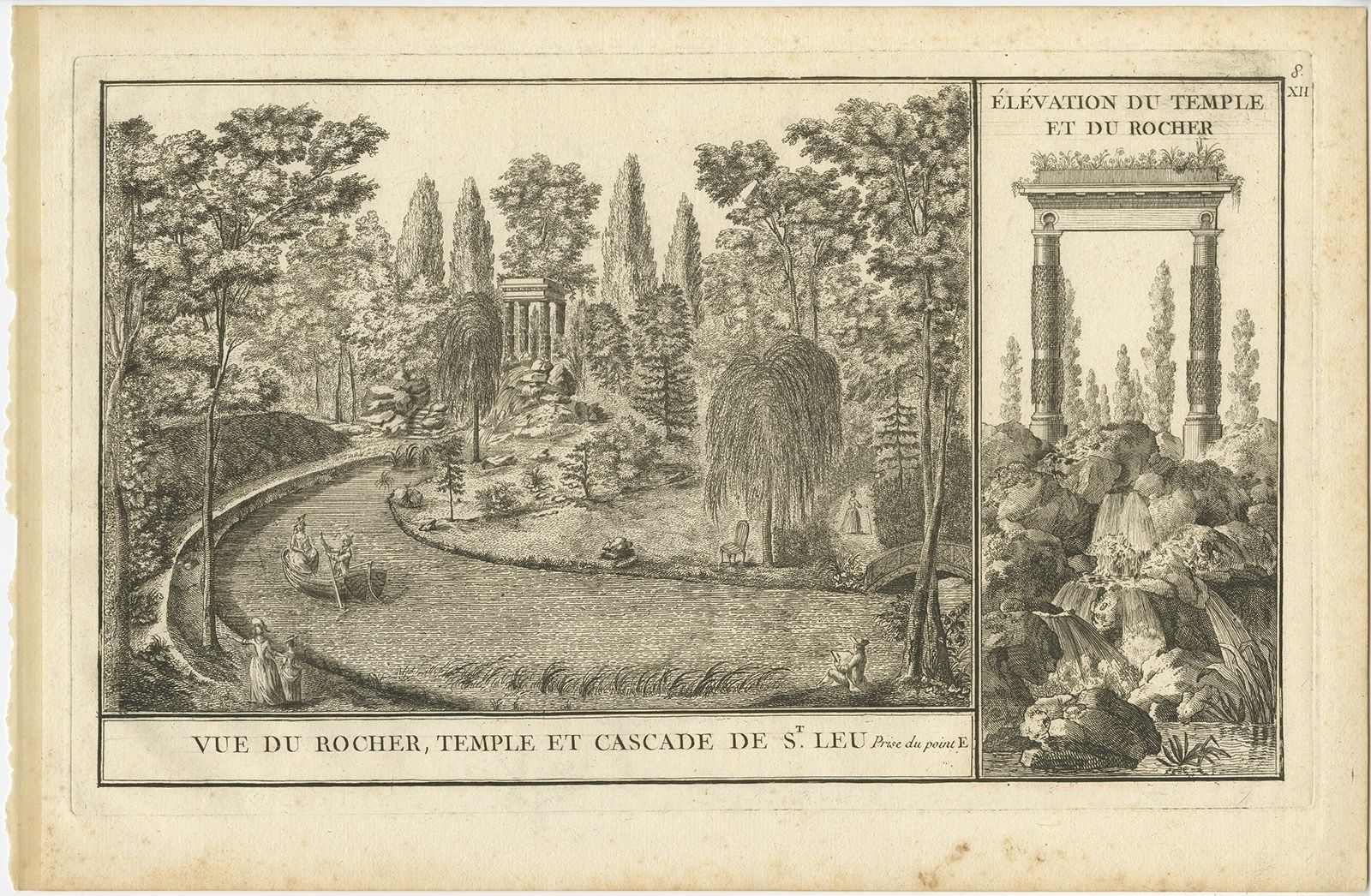 Pl. 8 Antique Print Of The Waterfall Of Saint Leu By Le Rouge (1776)