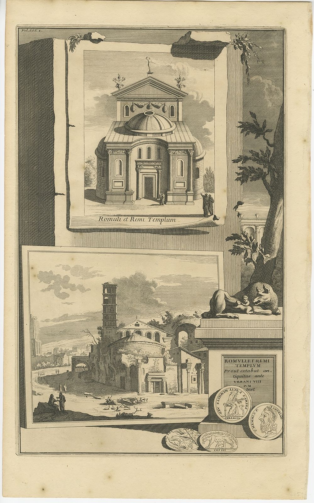 Antique Print Of The Temple Of Romulus In Rome (C.1705)