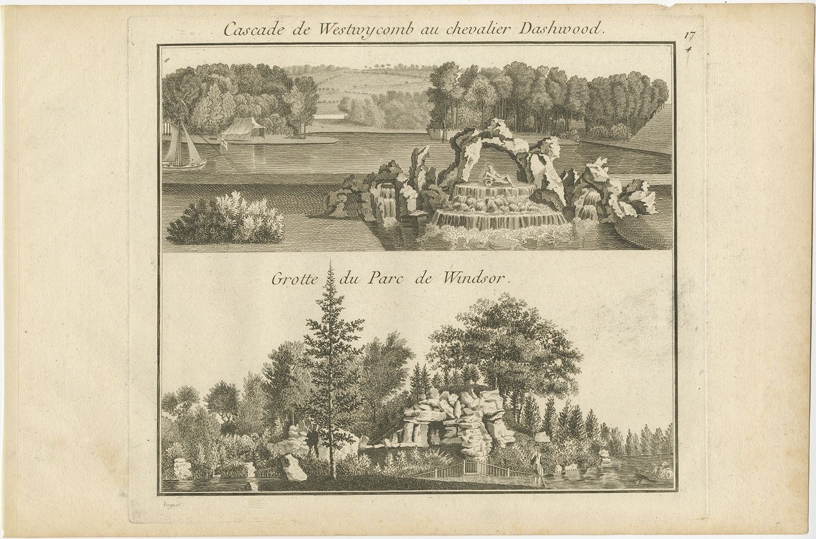 Pl. 17 Antique Print Of West Wycombe Park And Windsor Park By Le Rouge (C.1785)