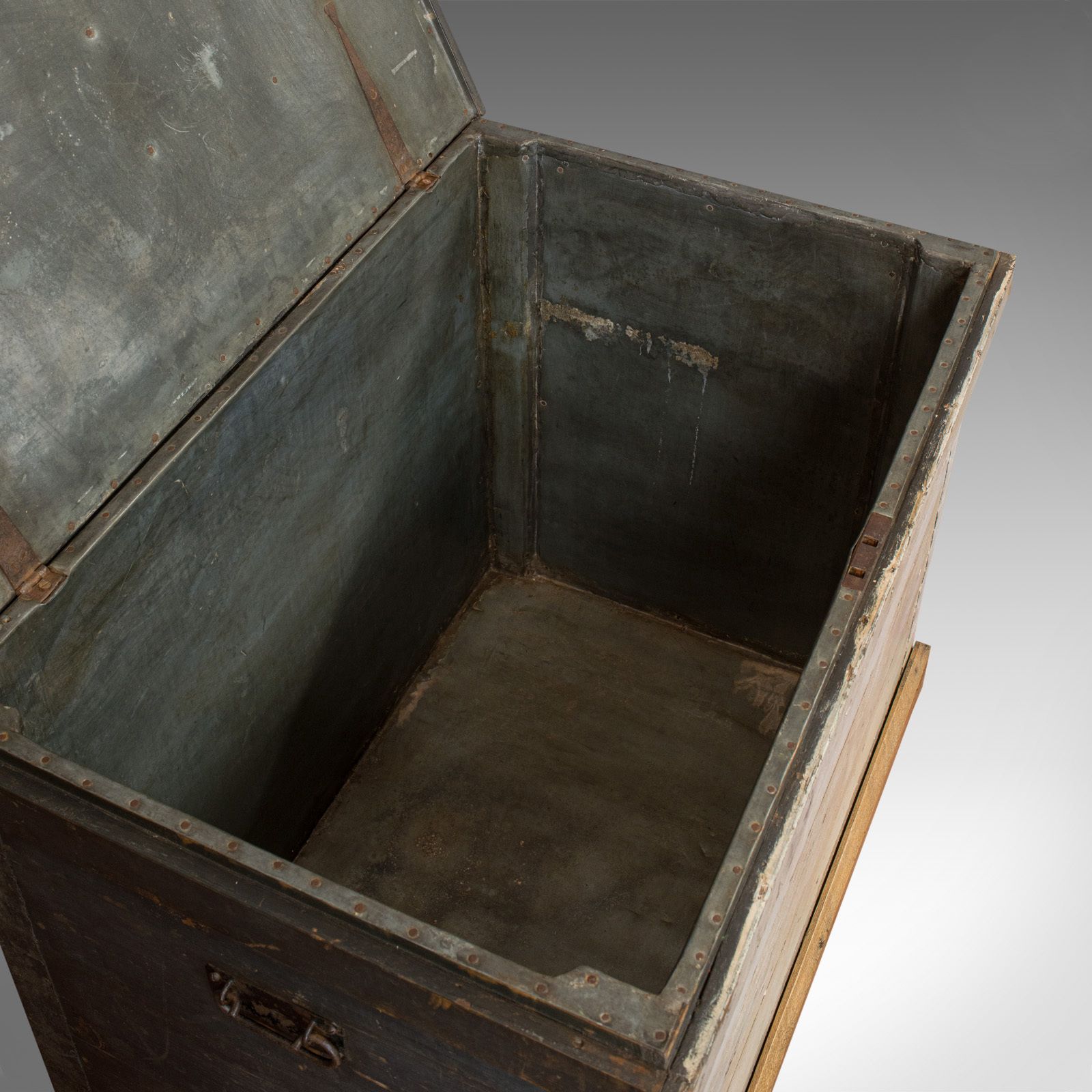 Antique Travel Trunk, English, Pine, Zinc Lined, Carriage Chest, Victorian photo furniture