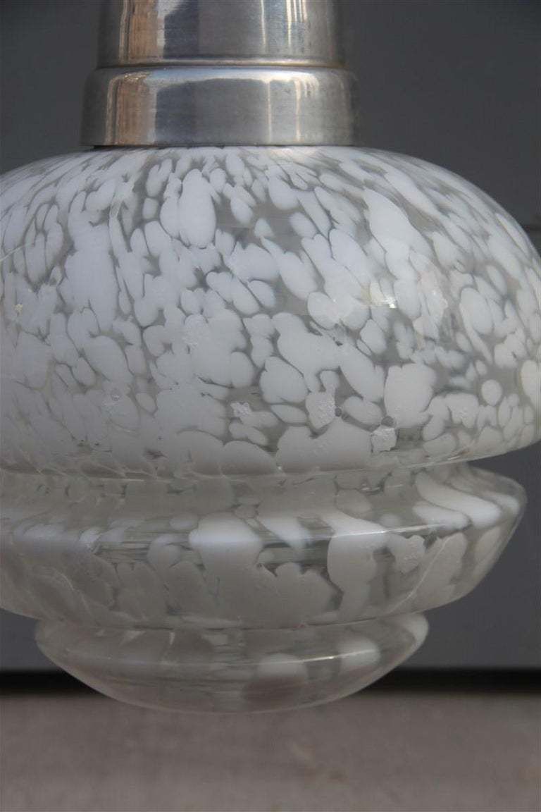 Round Midcentury Italian Design Chandelier Aluminum Murano White Glass, 1960 photo vinterior