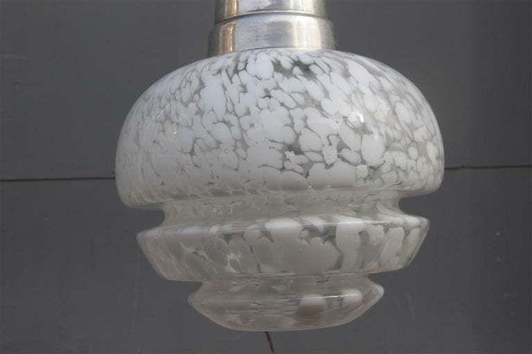 photo furniture Round Midcentury Italian Design Chandelier Aluminum Murano White Glass, 1960