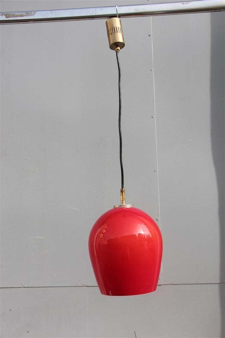 Vistosi Round Small Midcentury Italian Chandelier Ruby Red, 1950s photo vinterior
