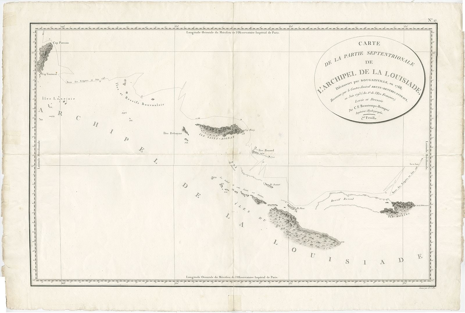 Antique Map Of The Louisiade Archipelago By Beautemps Beaupré (C.1798)