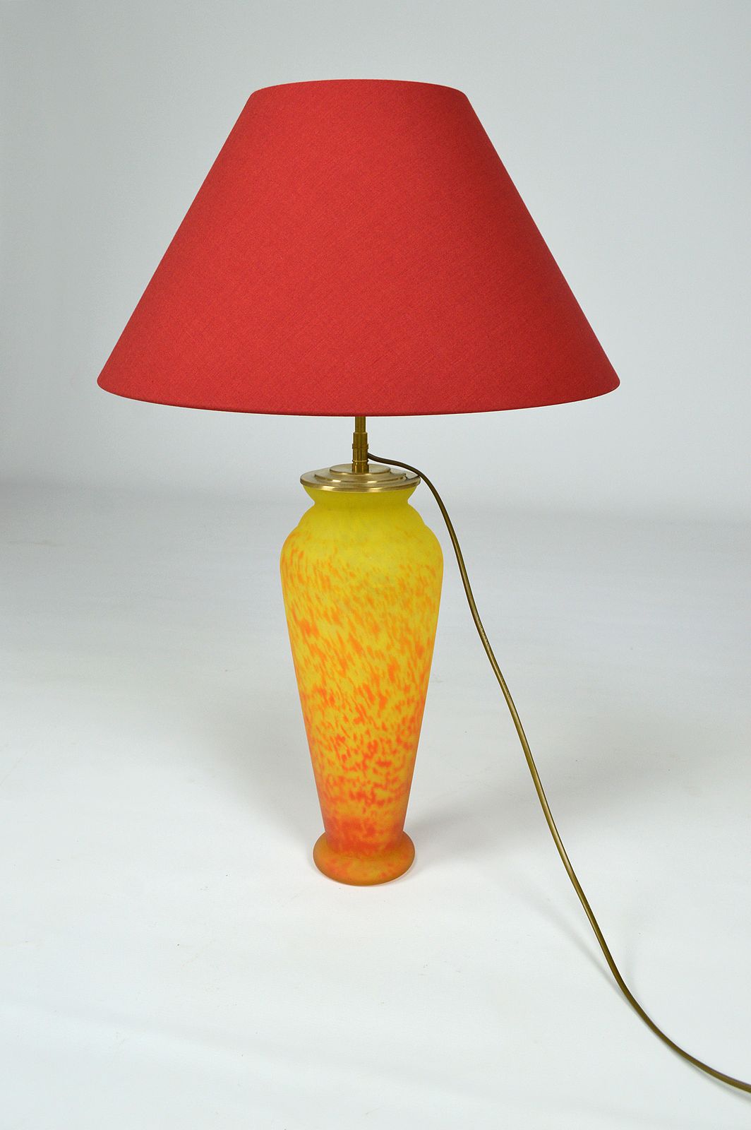 Art Nouveau Style, Art Glass Vase Mounted As Lamp photo vintage
