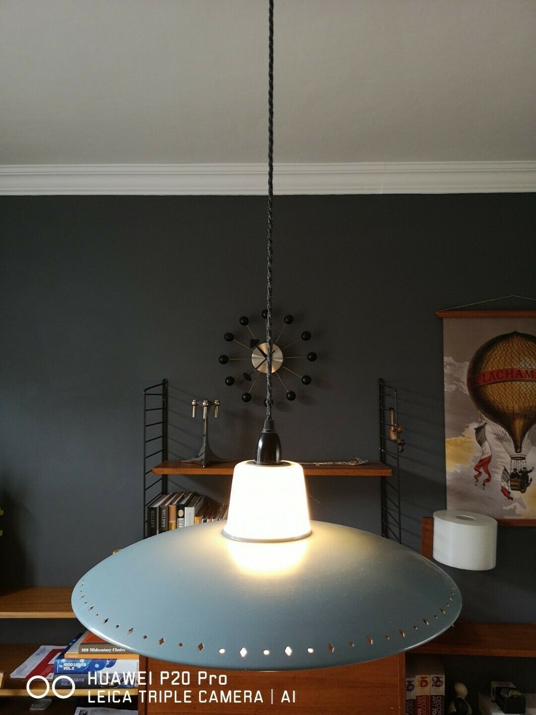 Original Vintage Retro 1950s Metal And Opal Glass Pendant Ufo Light Philips photo Lighting