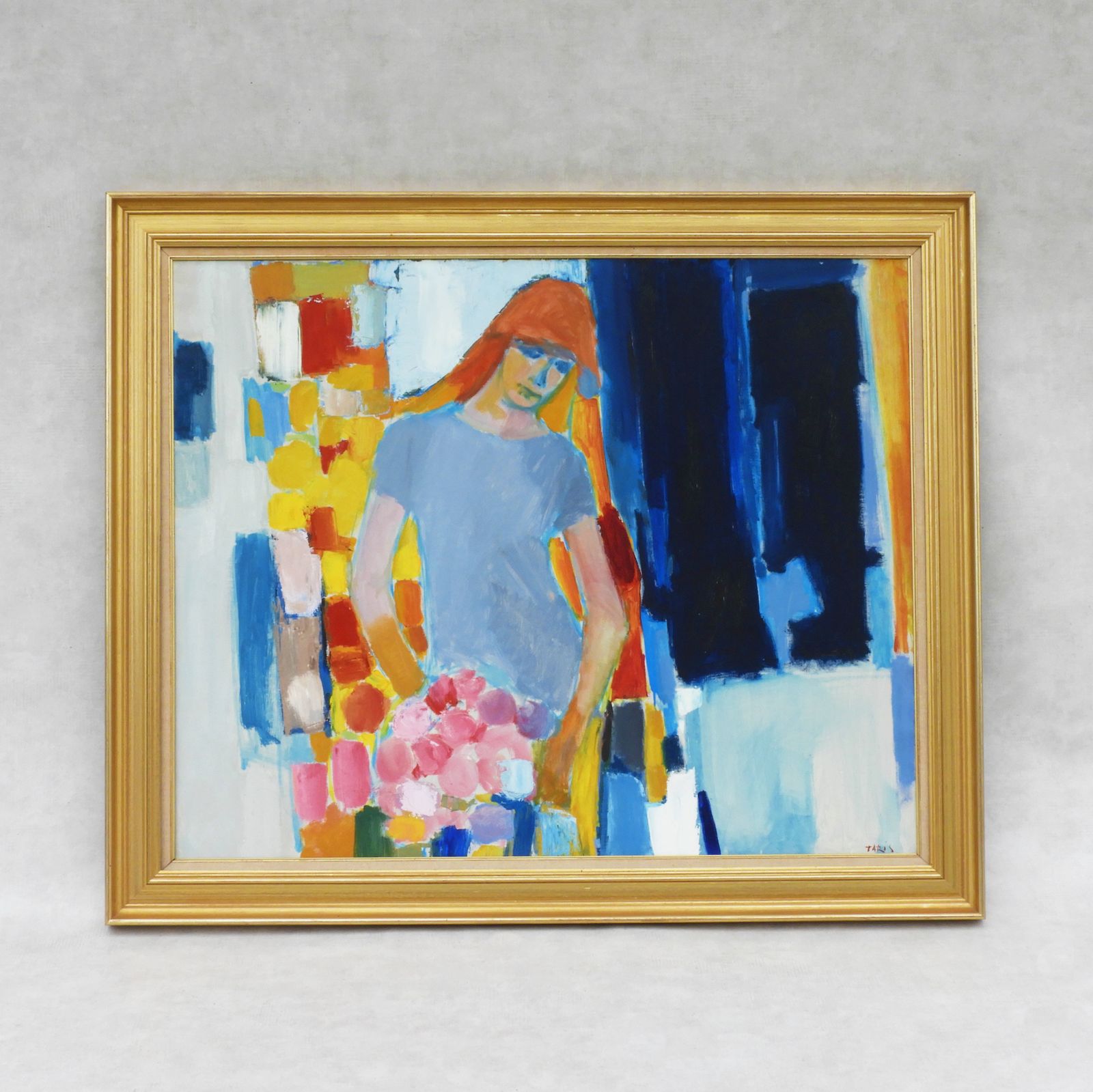 Large Mid Century Painting Portrait Of A Young Woman C1960 Acrylic On Canvas photo vinterior