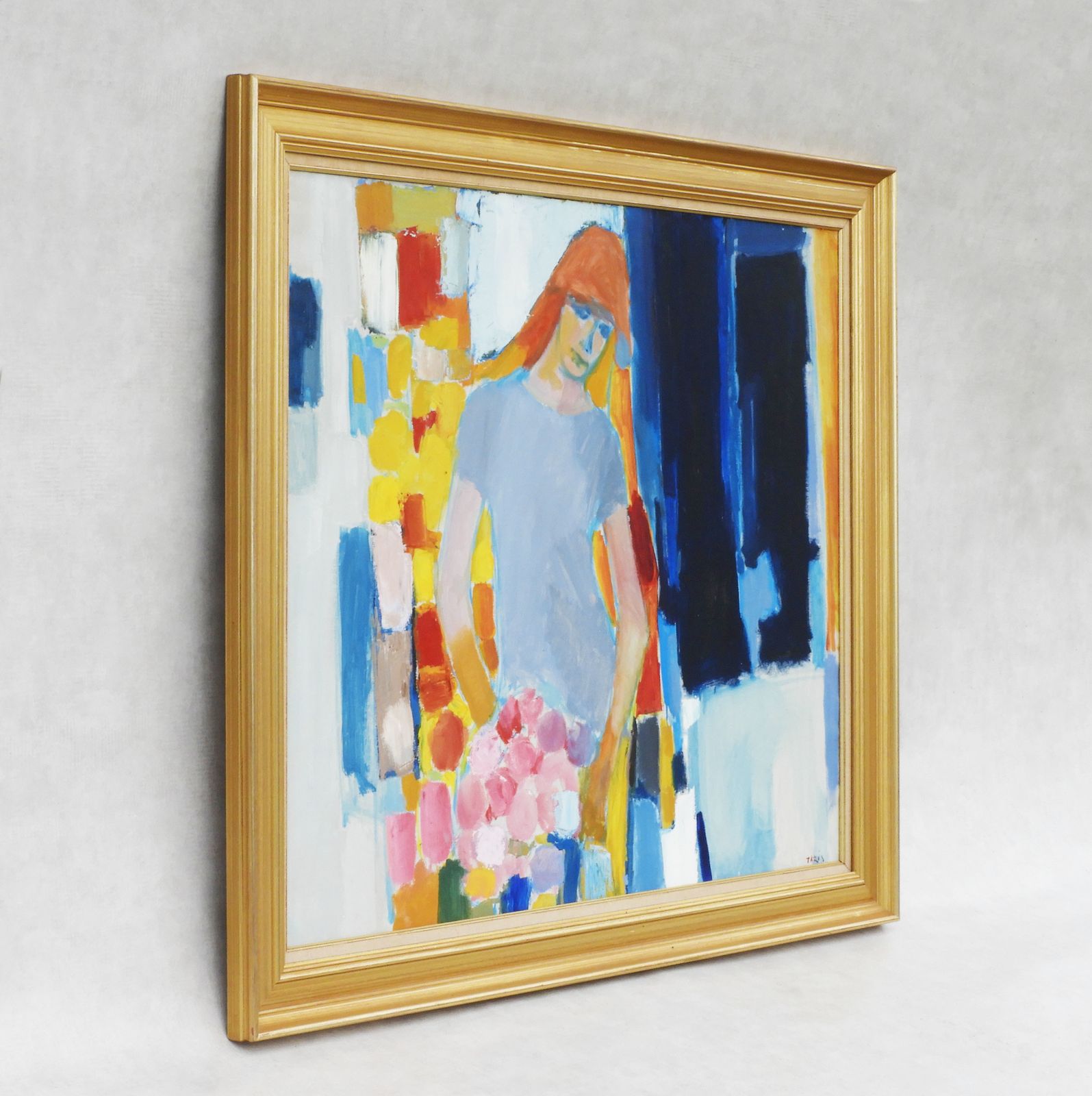 Large Mid Century Painting Portrait Of A Young Woman C1960 Acrylic On Canvas photo buy