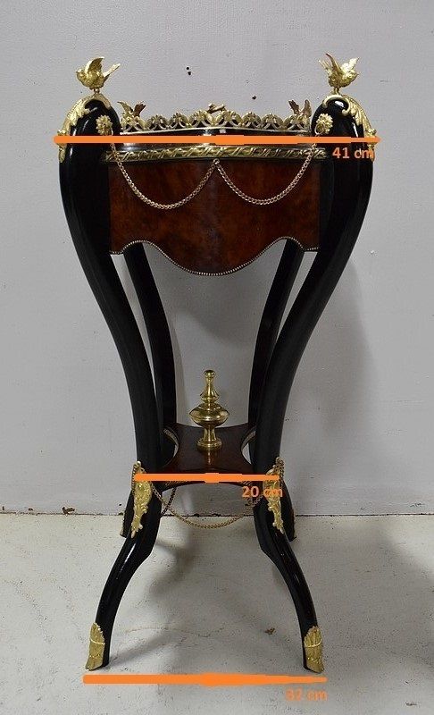 Home Decor Planter In Bramble Veneer And Bla Planter In Bramble Veneer And Blackened Wood, Napoleon III Period, 19th photo