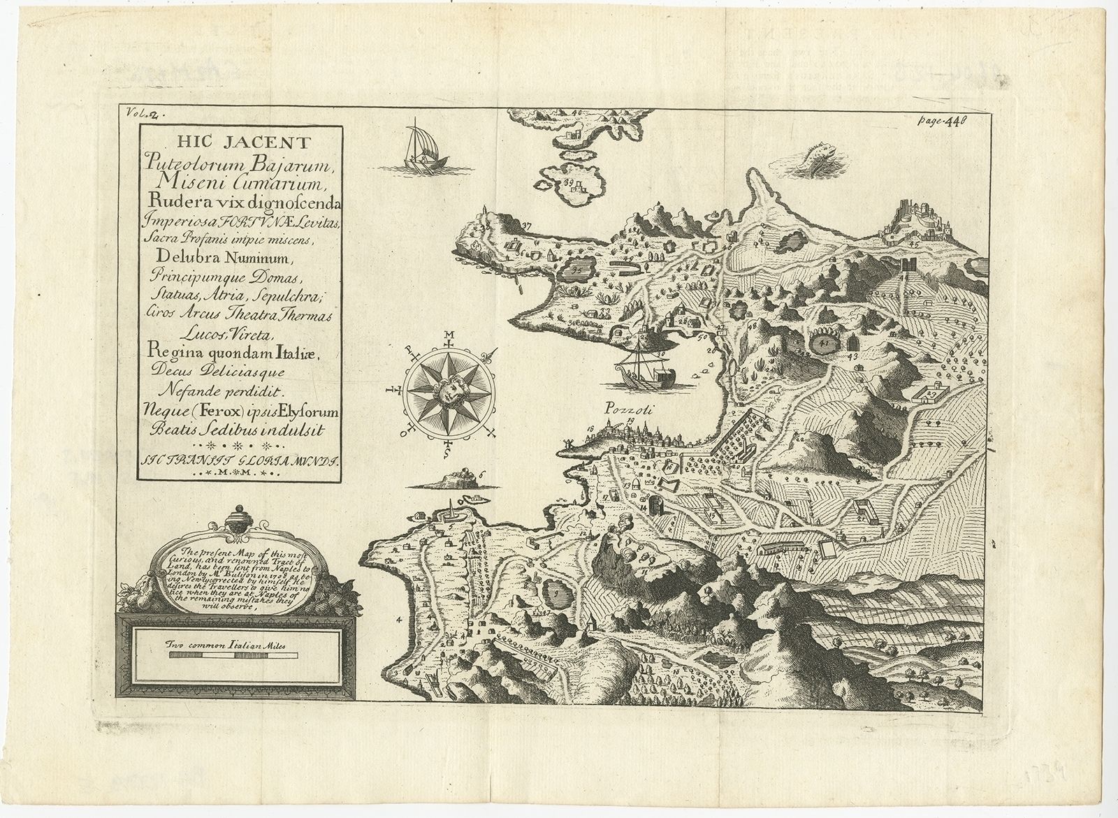 Antique Map Of The Region Of Pozzuoli (C.1740)