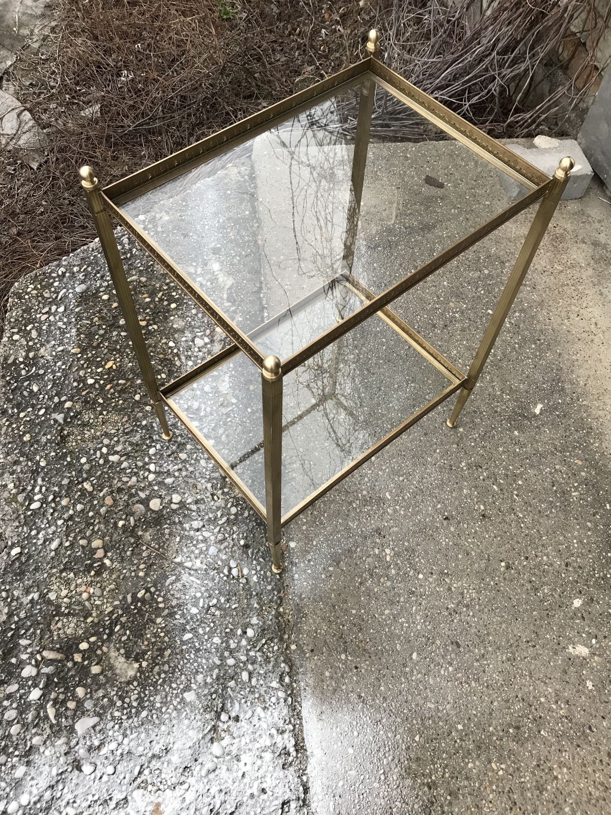 French Neoclassical Brass Side Table With Glass Shelves Circa 1950 In The Style Of Maison Jansen photo 939.0