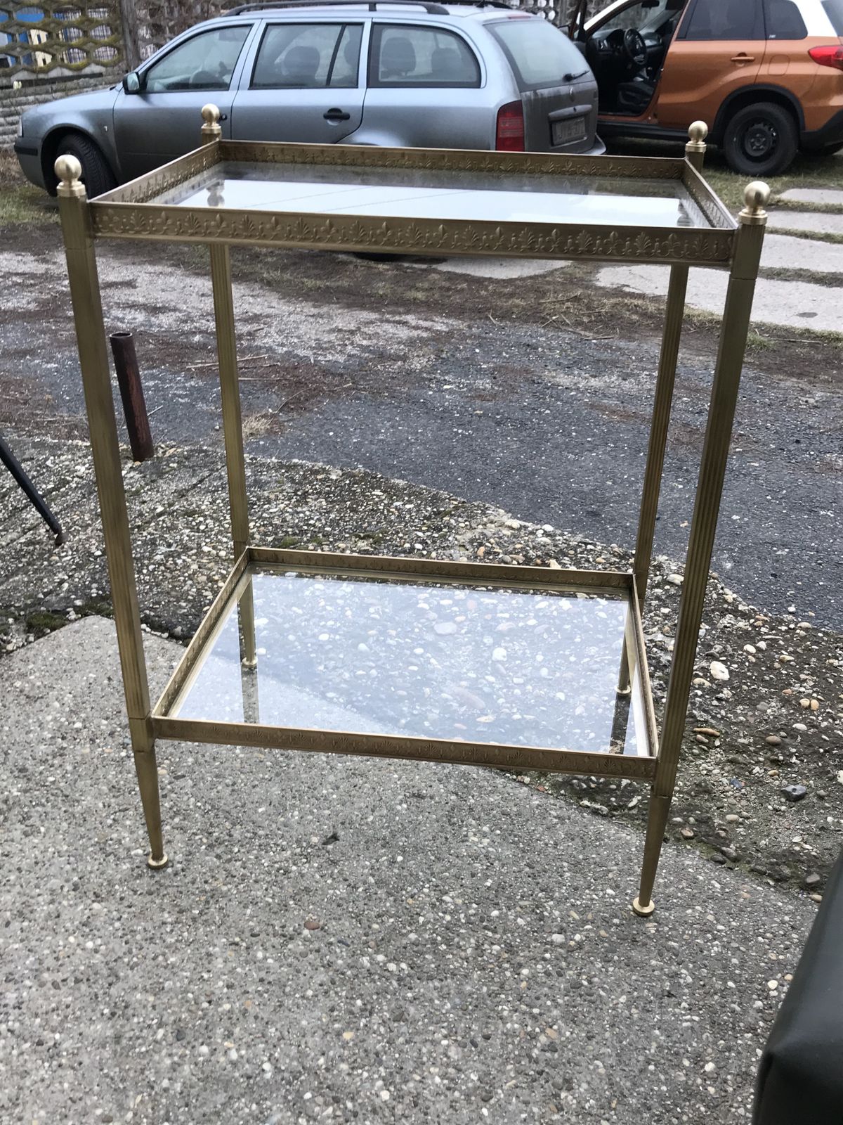 French Neoclassical Brass Side Table With Glass Shelves Circa 1950 In The Style Of Maison Jansen photo buy