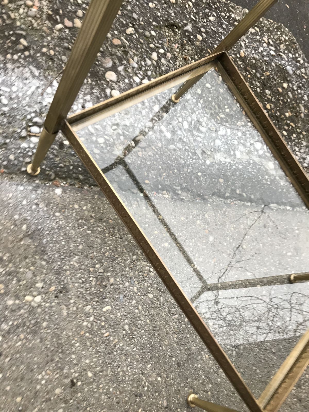 939.0 French Neoclassical Brass Side Table With Glass Shelves Circa 1950 In The Style Of Maison Jansen photo