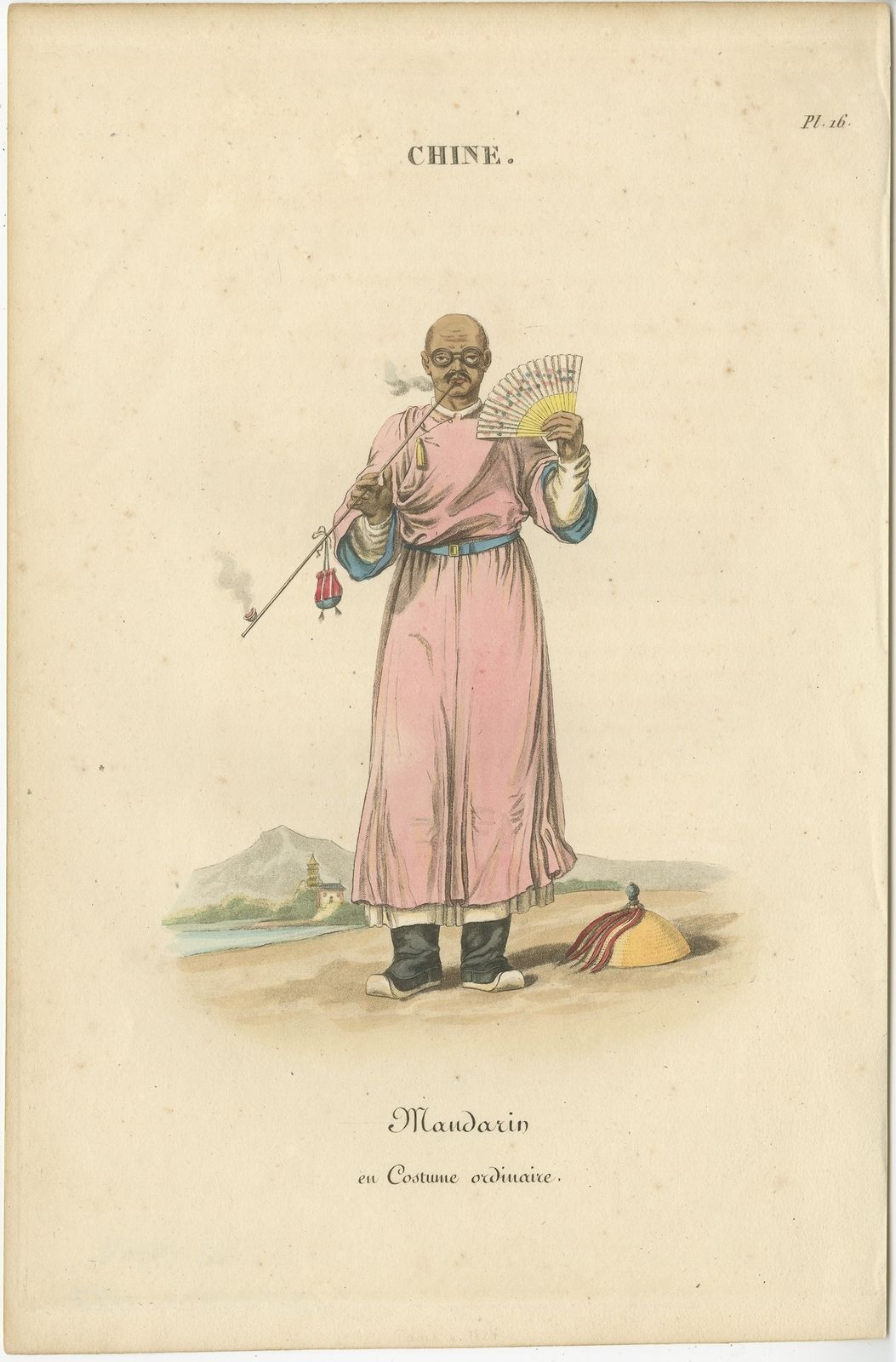 Antique Print Of A Mandarin In Traditional Dress (C.1820)