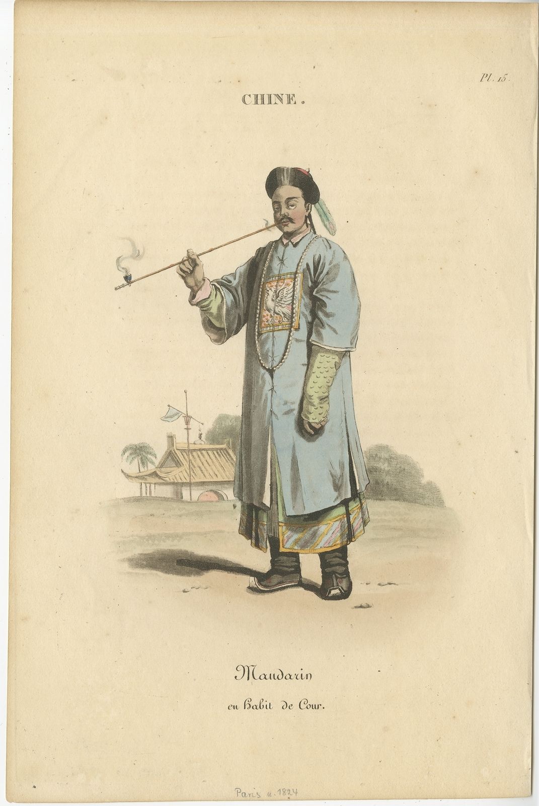 Antique Print Of A Mandarin In Court Dress (C.1820)