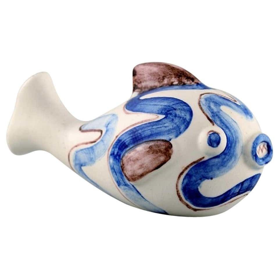 Gun Von Wittrock For Rørstrand, Unique Sculpture, Fish In Glazed Ceramics