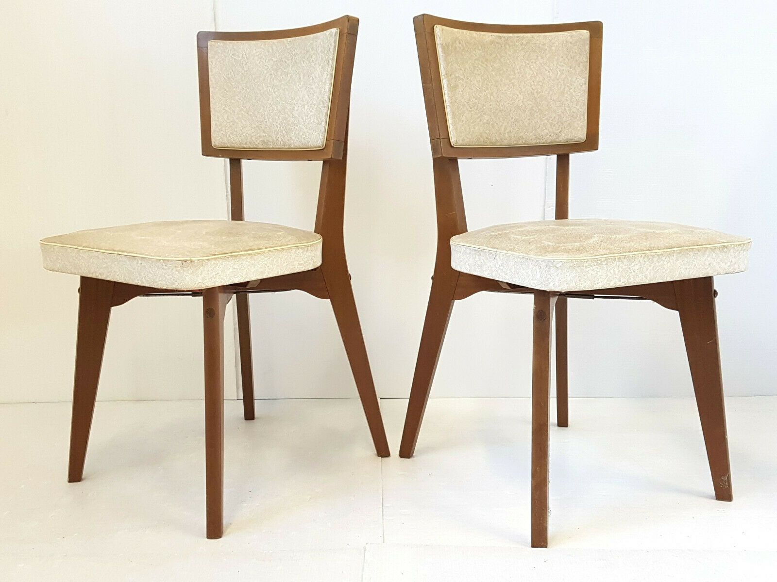Suite Of 3 Chairs Vintage Wood & Skai 1950 Vintage 50s photo buy