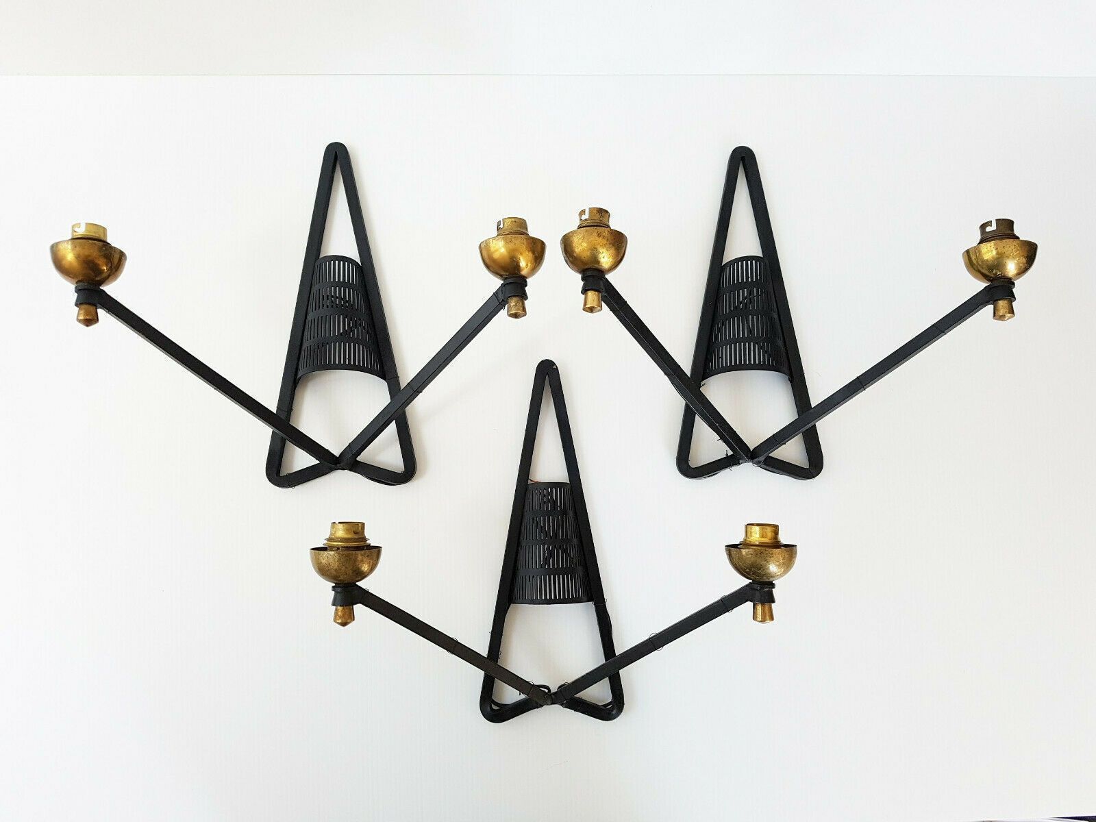 Suite Of 3 Wall Lamps 1950 Vintage Steel & Brass 50s 50s Rockabilly Years 50