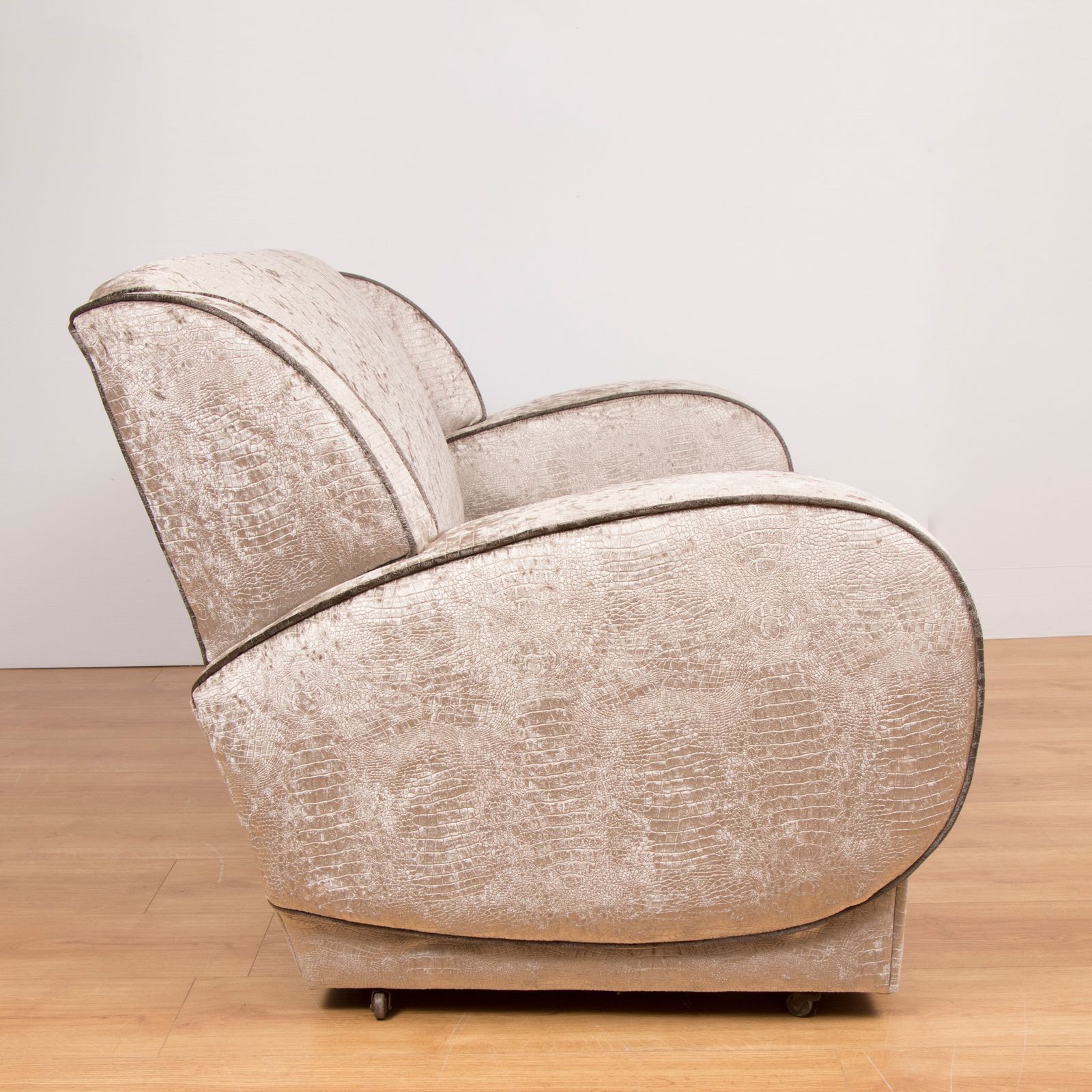 British Art Deco Sofa Newly Upholstered In A Silver Snakeskin Style Fabric photo Furniture