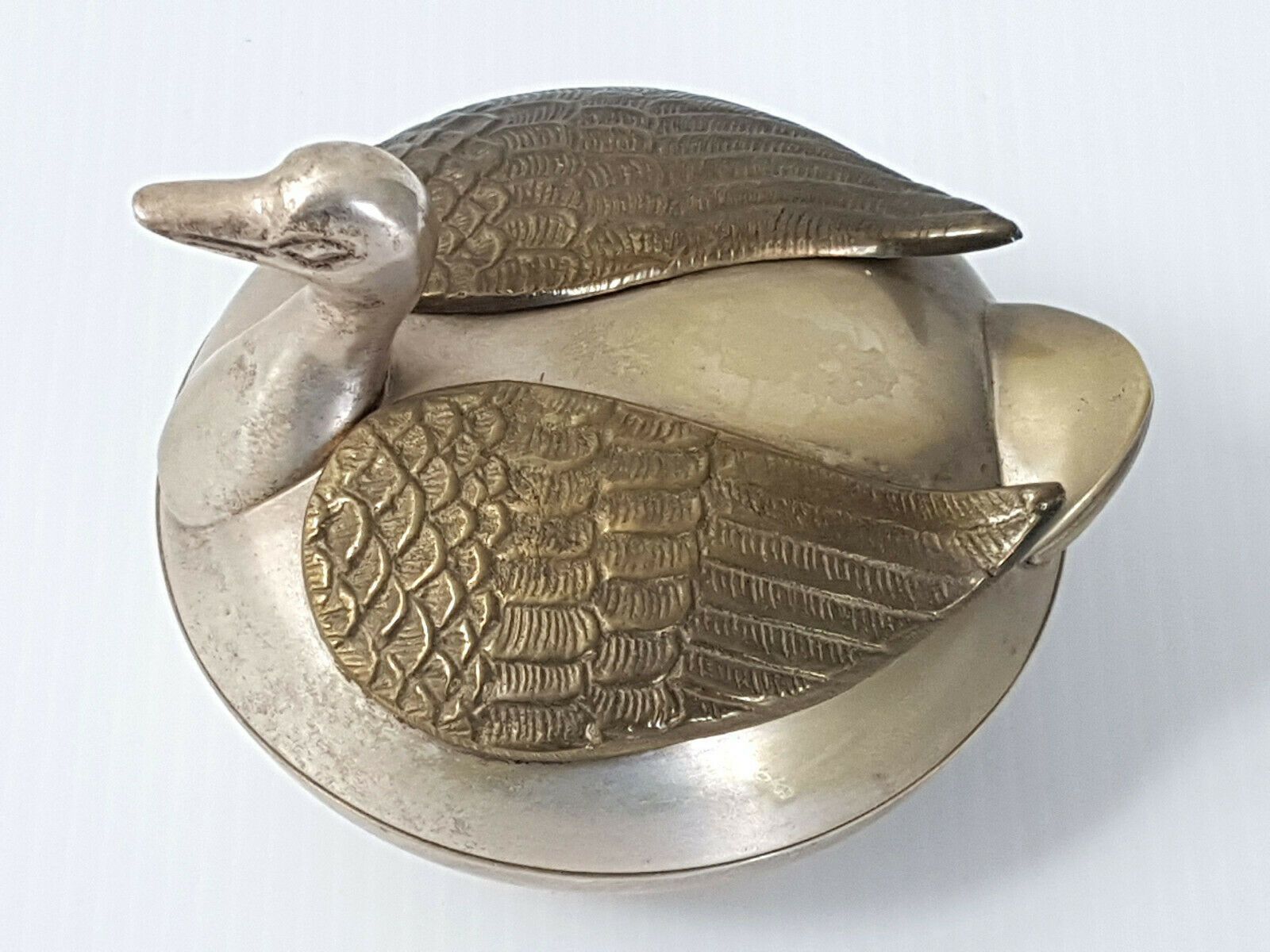 Bonbonniere Box 1970 Vintage Duck In Silver Metal & Brass 70s 70s photo for sale