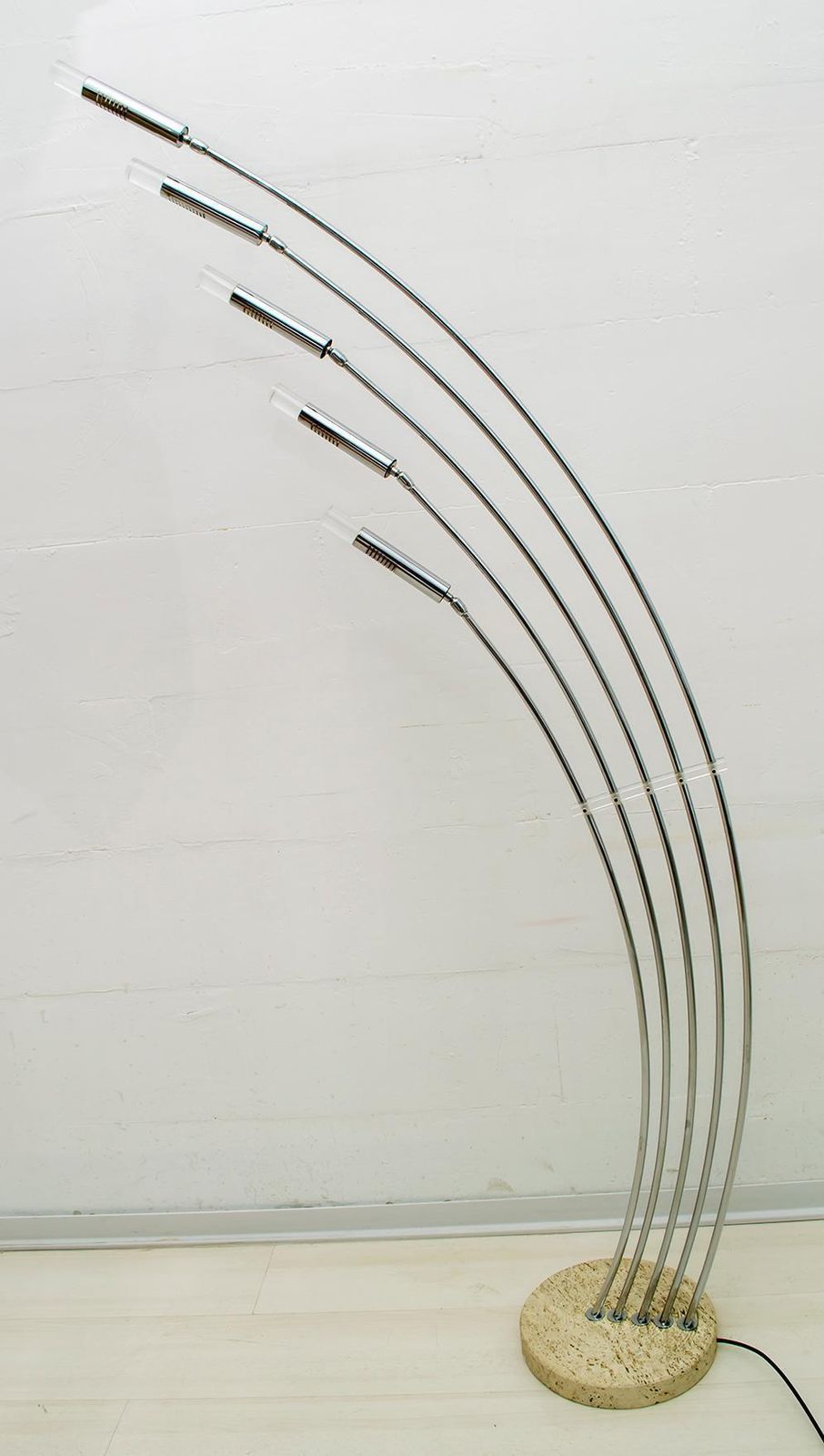 Midcentury Italian Arched Floor Lamp 5 Lights Chrome Metal And Lucite, 1960s photo for sale