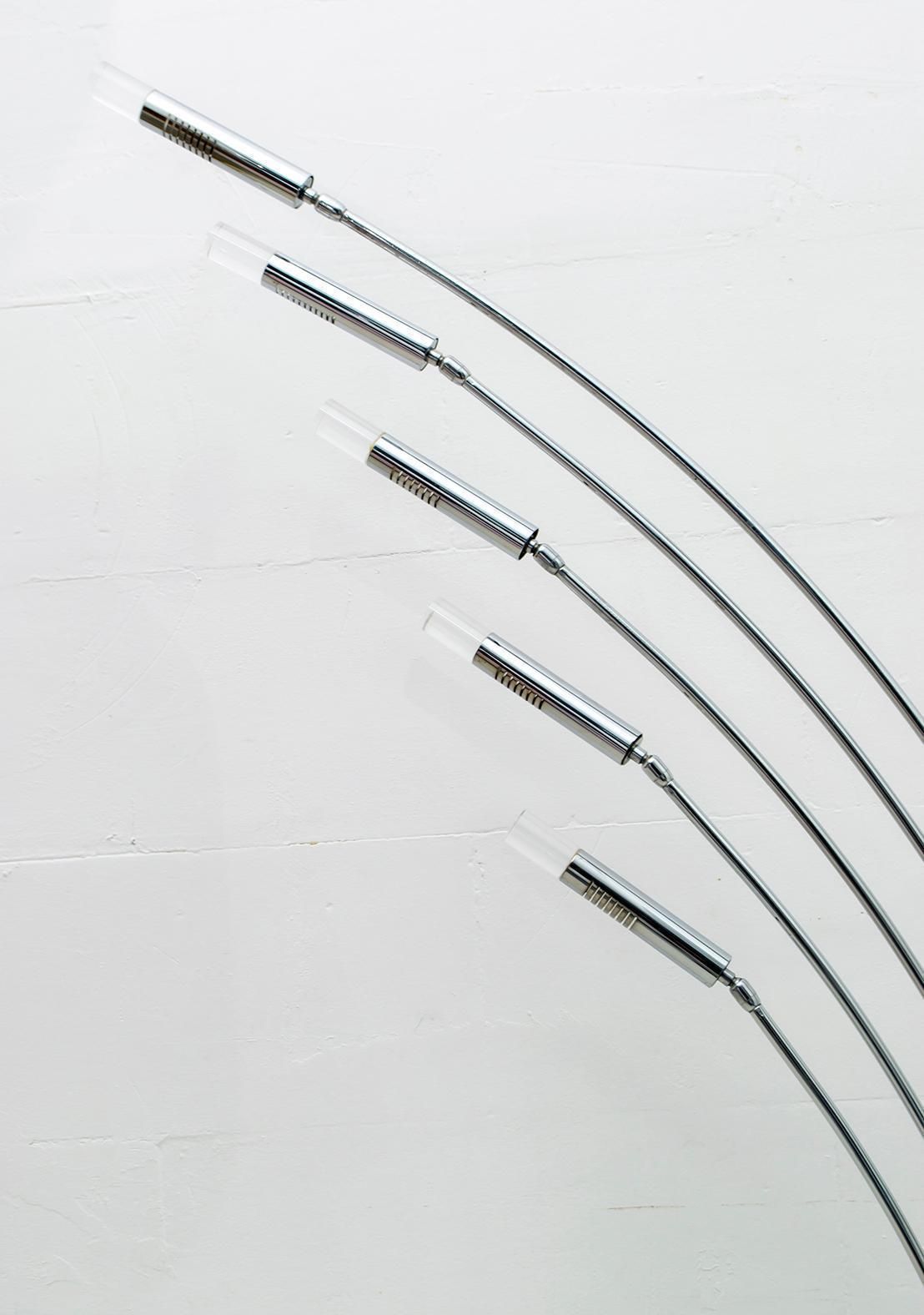 Midcentury Italian Arched Floor Lamp 5 Lights Chrome Metal And Lucite, 1960s photo Lighting