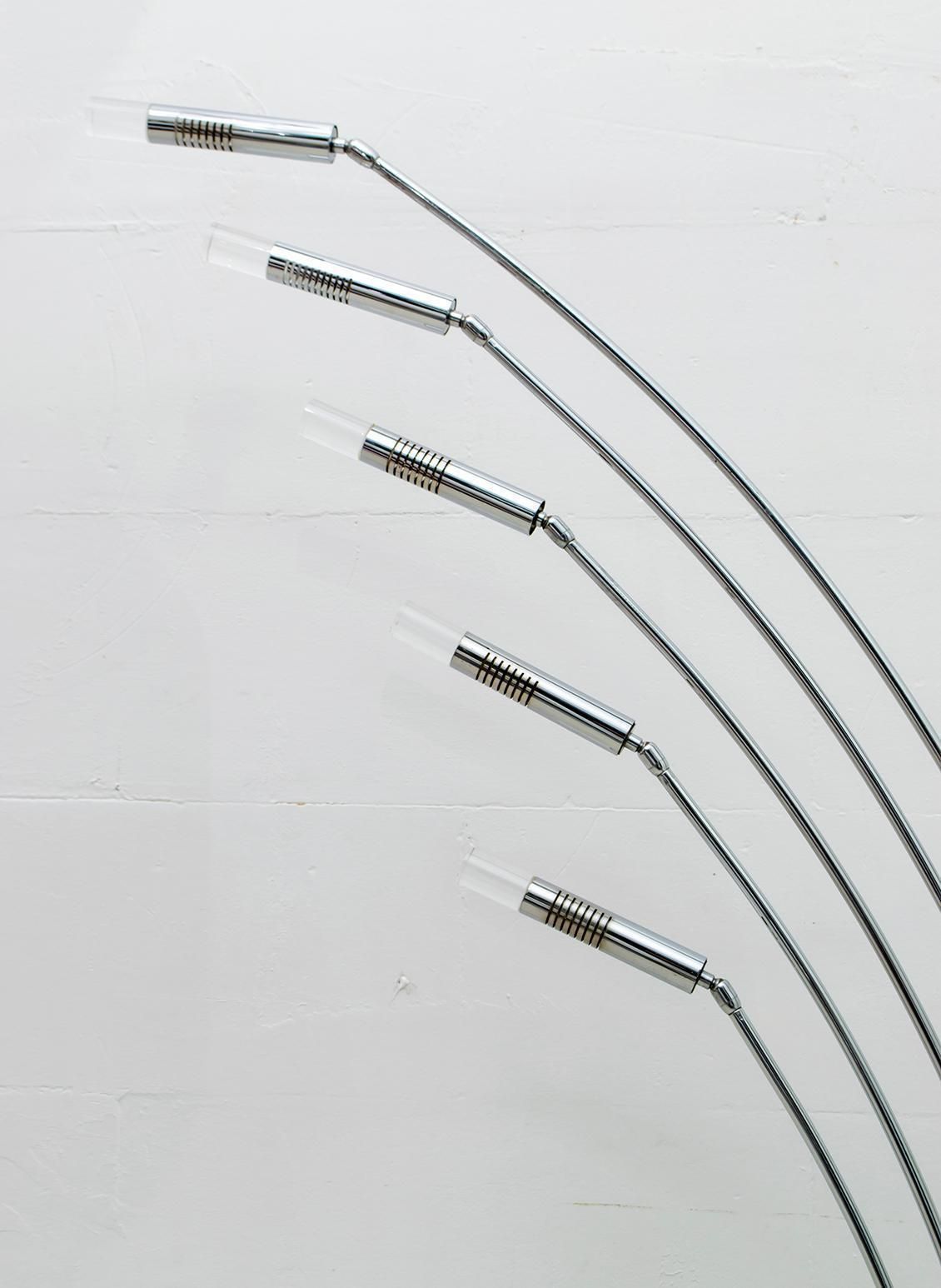 Midcentury Italian Arched Floor Lamp 5 Lights Chrome Metal And Lucite, 1960s photo 1560.0