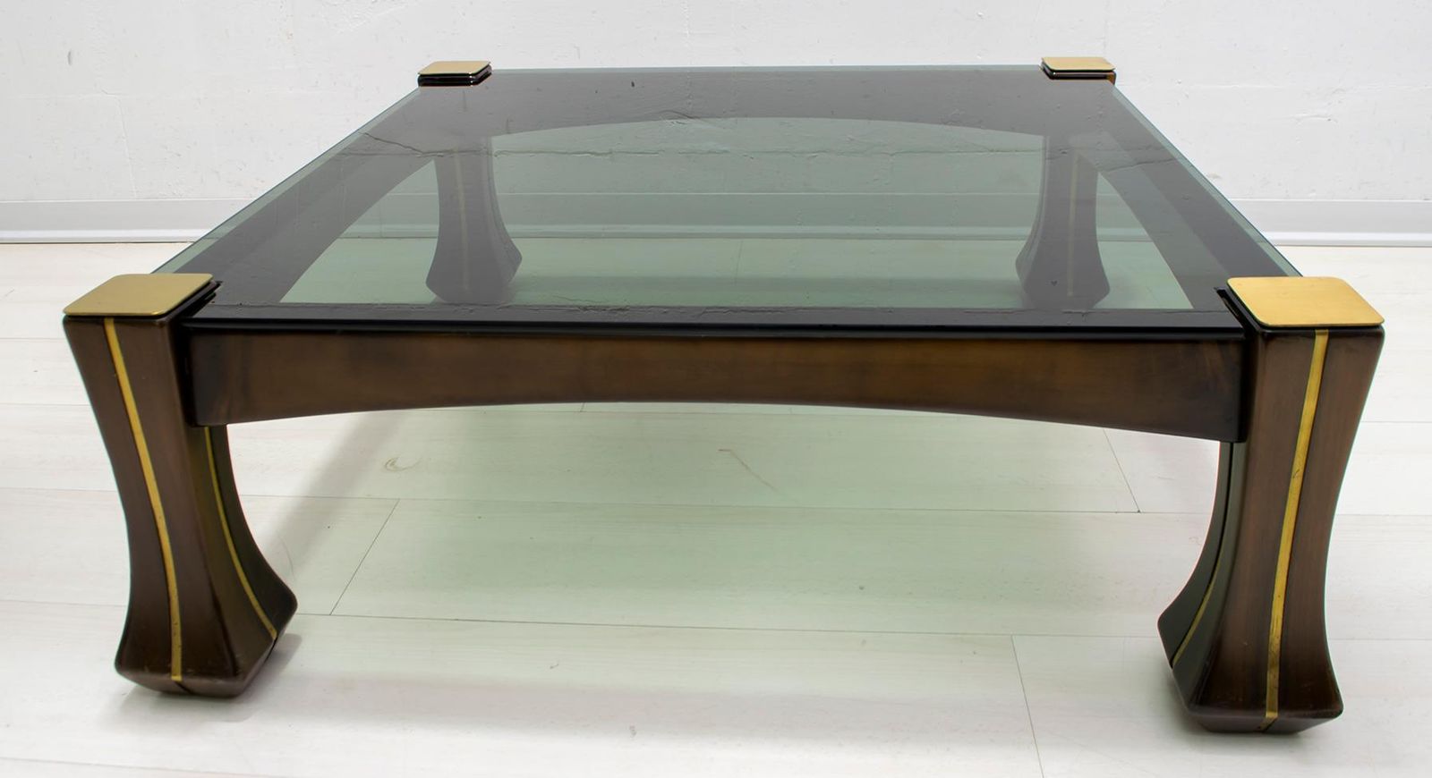 Luciano Frigerio Midcentury Italian Wood And Brass Coffee Table "Ussaro", 1970s photo buy