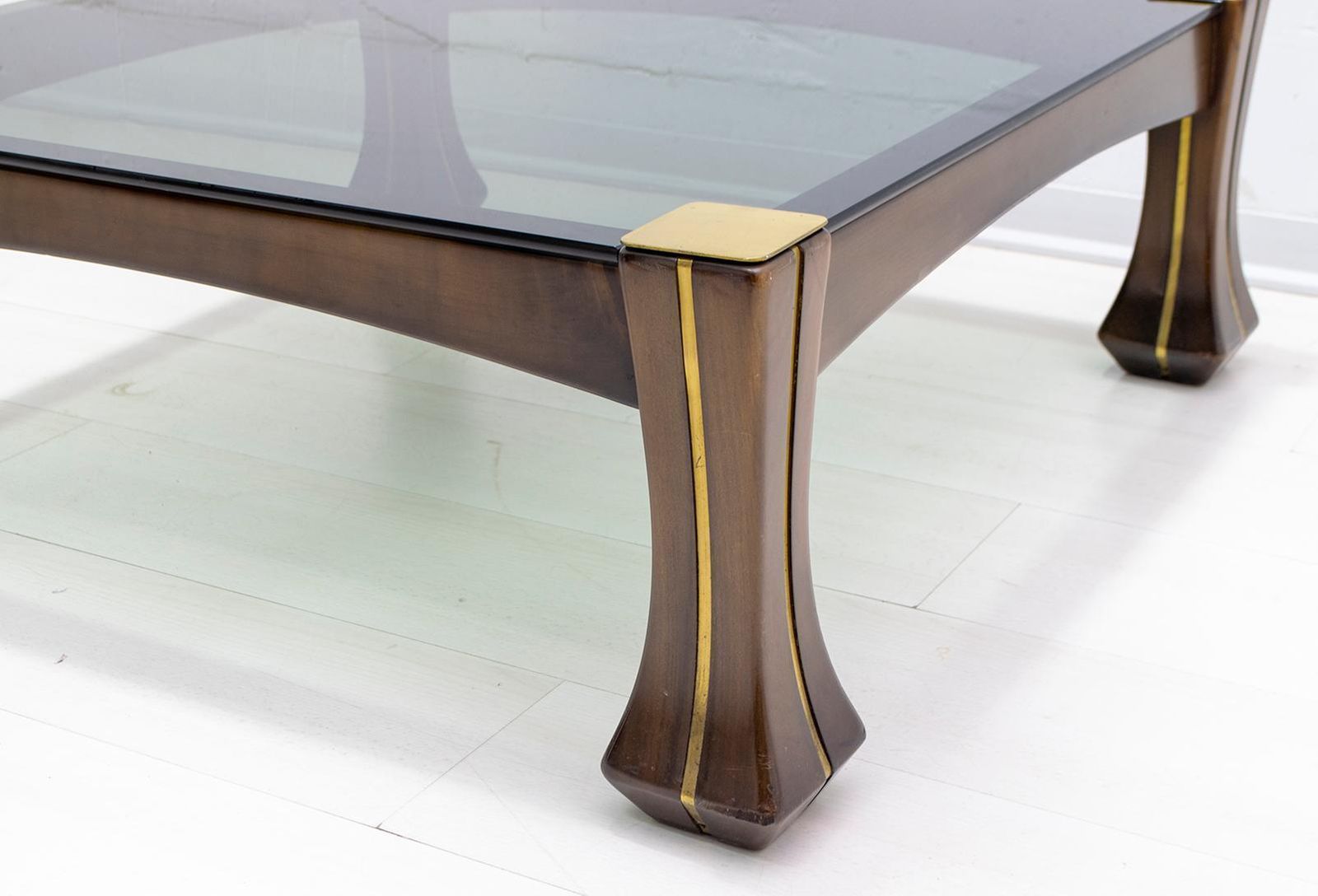 photo furniture Luciano Frigerio Midcentury Italian Wood And Brass Coffee Table "Ussaro", 1970s