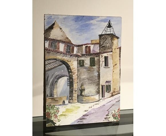 Painting, Landscape, Village Scene At The Fountain photo 54.0