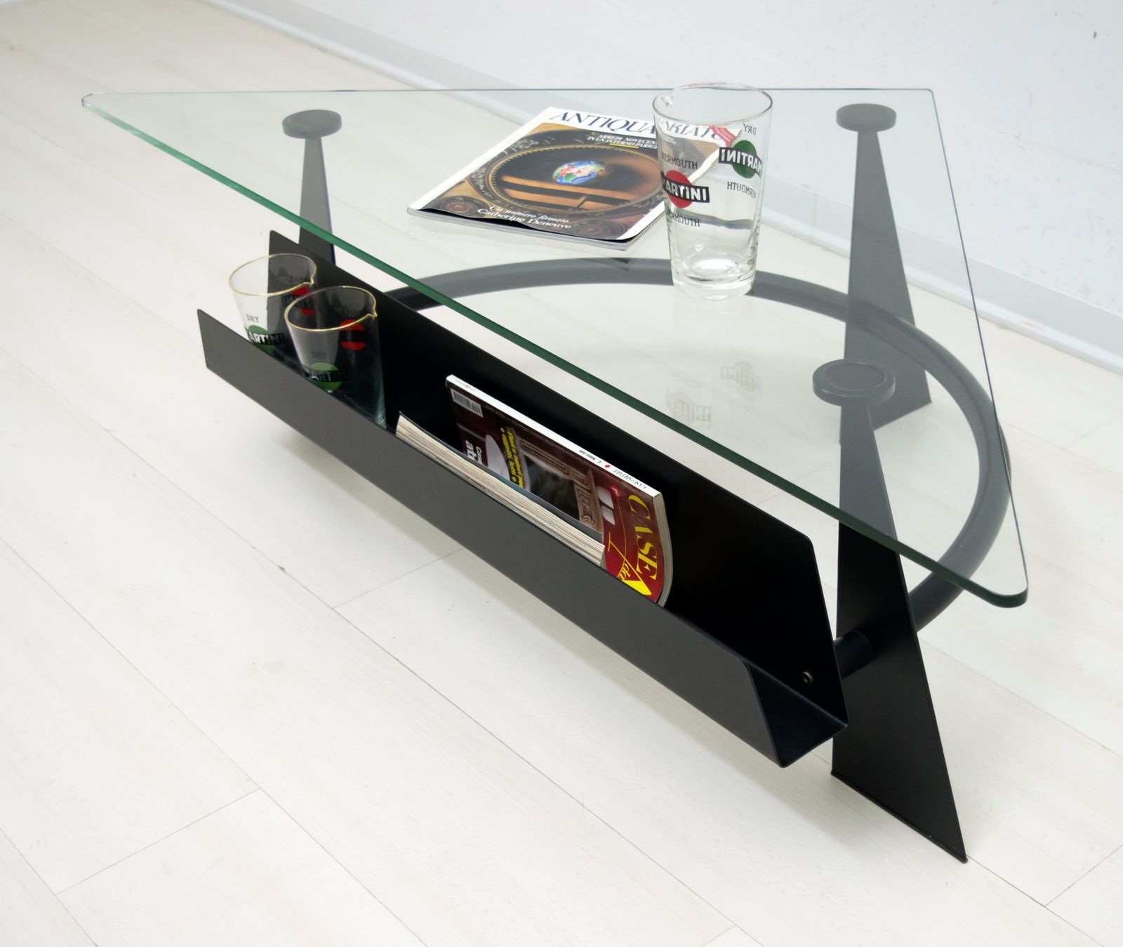 Modern And Contemporary Italian Coffee Table Blackened Metal And Glass Top, 1990 photo for sale