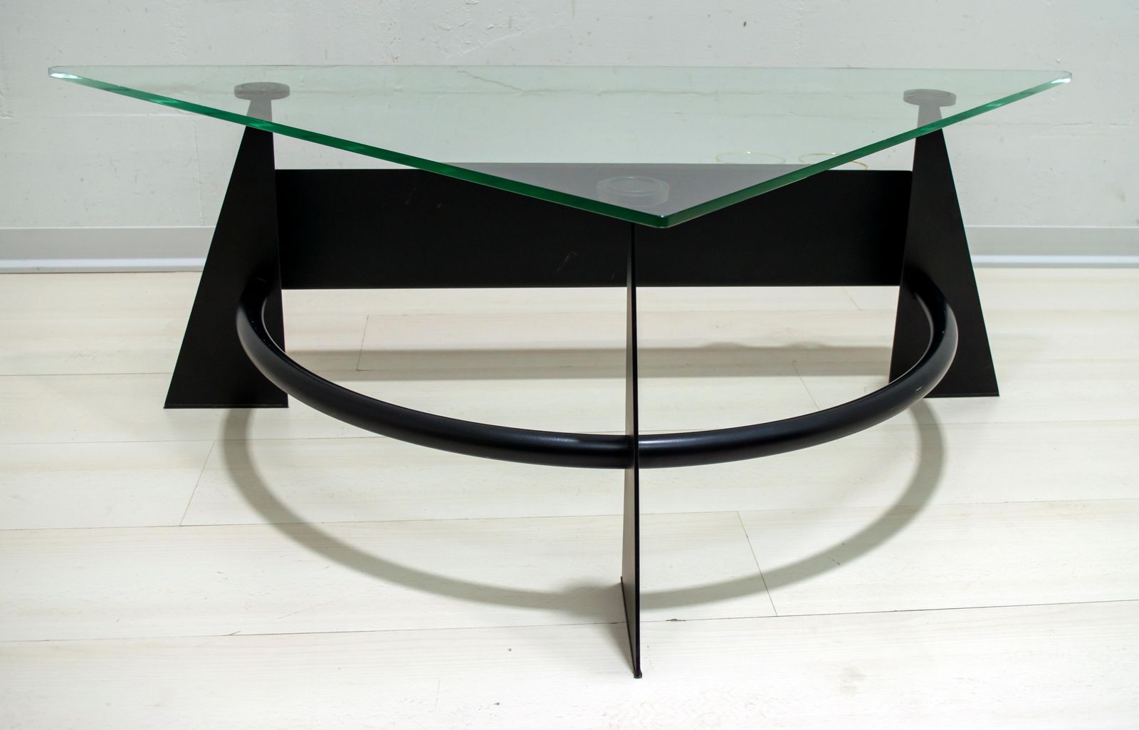 photo furniture Modern And Contemporary Italian Coffee Table Blackened Metal And Glass Top, 1990