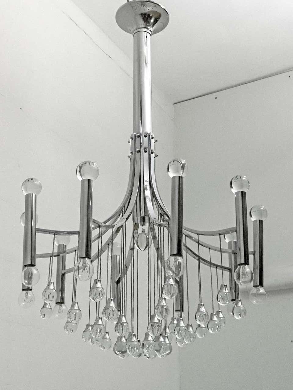 Gaetano Sciolari Mid Century Modern Italian Chrome And Glass Chandelier, 1970 photo vintage