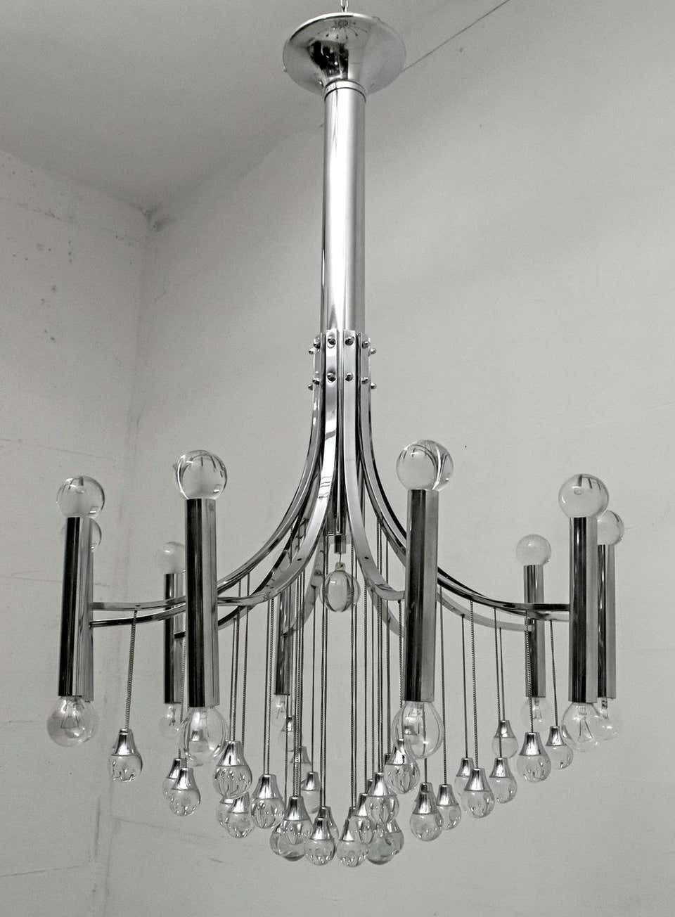 photo furniture Gaetano Sciolari Mid Century Modern Italian Chrome And Glass Chandelier, 1970