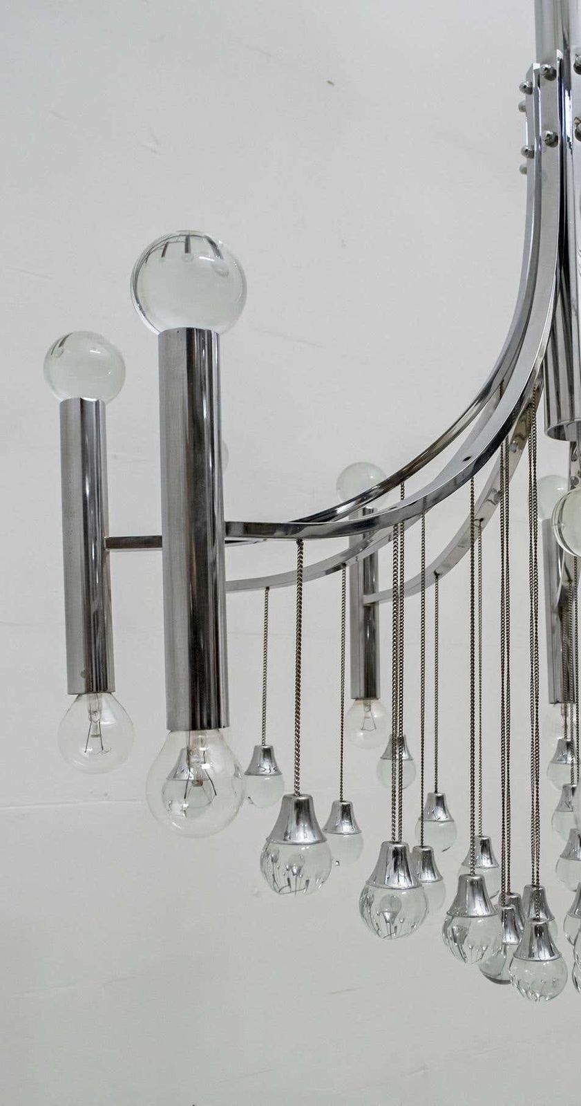 photo for sale Gaetano Sciolari Mid Century Modern Italian Chrome And Glass Chandelier, 1970