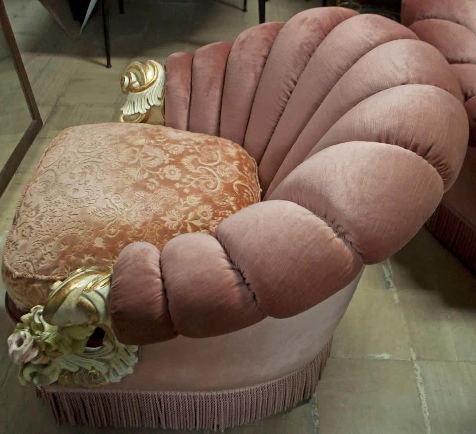 2945.0 Mid Century Venetiaans Barok Fluwelen Bank Met Twee Fauteuils, Ca. Jaren 1950 photo