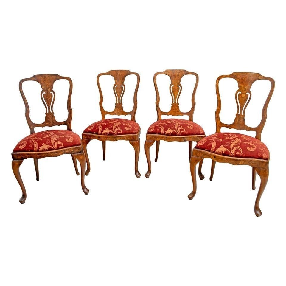 Walnut Dutch Chairs Of The 20th Century With Maple Wood Inlays, Netherlands
