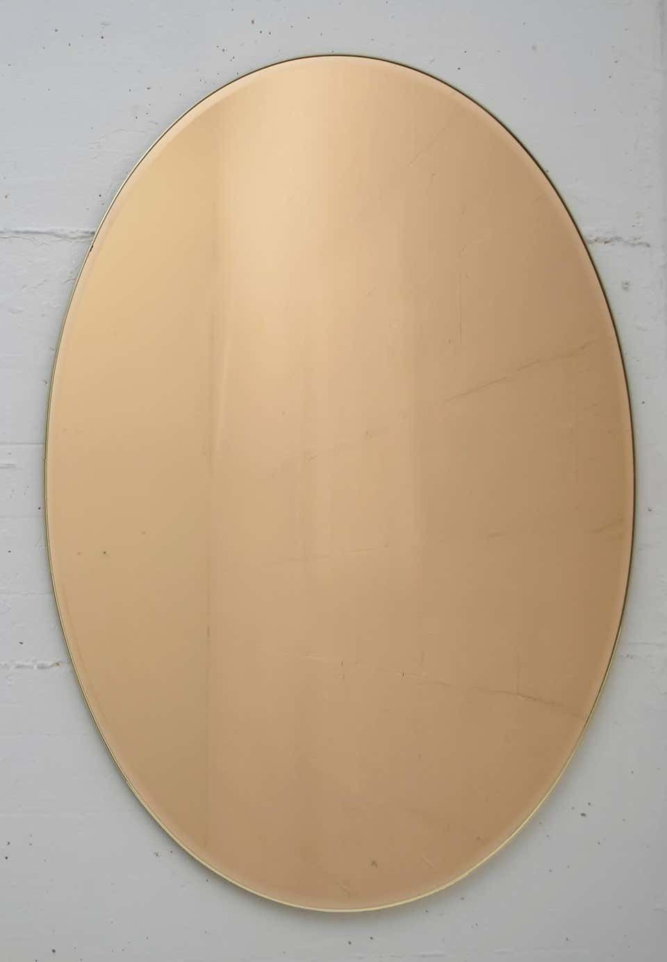 Pair Of Mid Century Modern Italian Oval Mirrors Brass And Bronzed Mirror, 1970s photo furniture