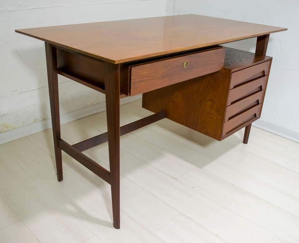 Vittorio Dassi Mid Century Modern Italian Teakwood Writing Desk And Chair, 1950s photo vintage