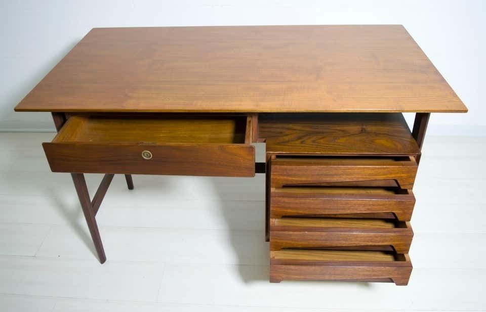 Furniture Vittorio Dassi Mid Century Modern Italian Teakwood Writing Desk And Chair, 1950s photo