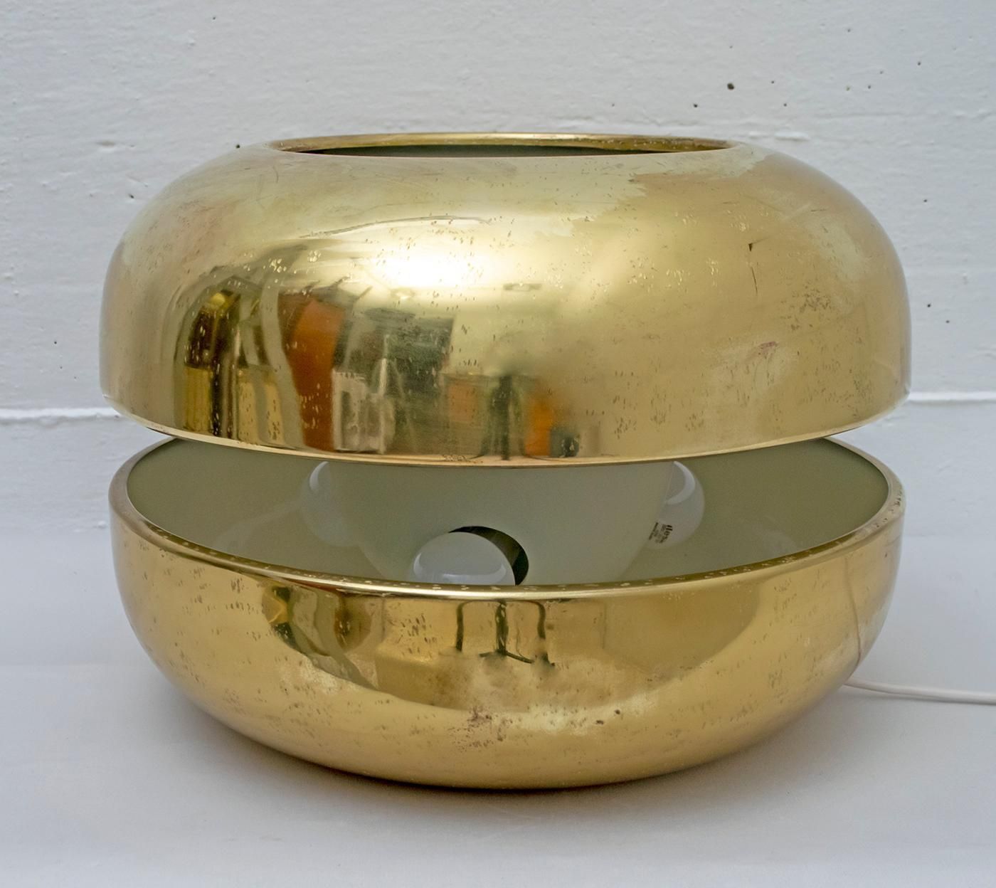 photo furniture Luciano Frigerio Italian Table Lamp Vibrated Brass "Ballata Alta", 1974