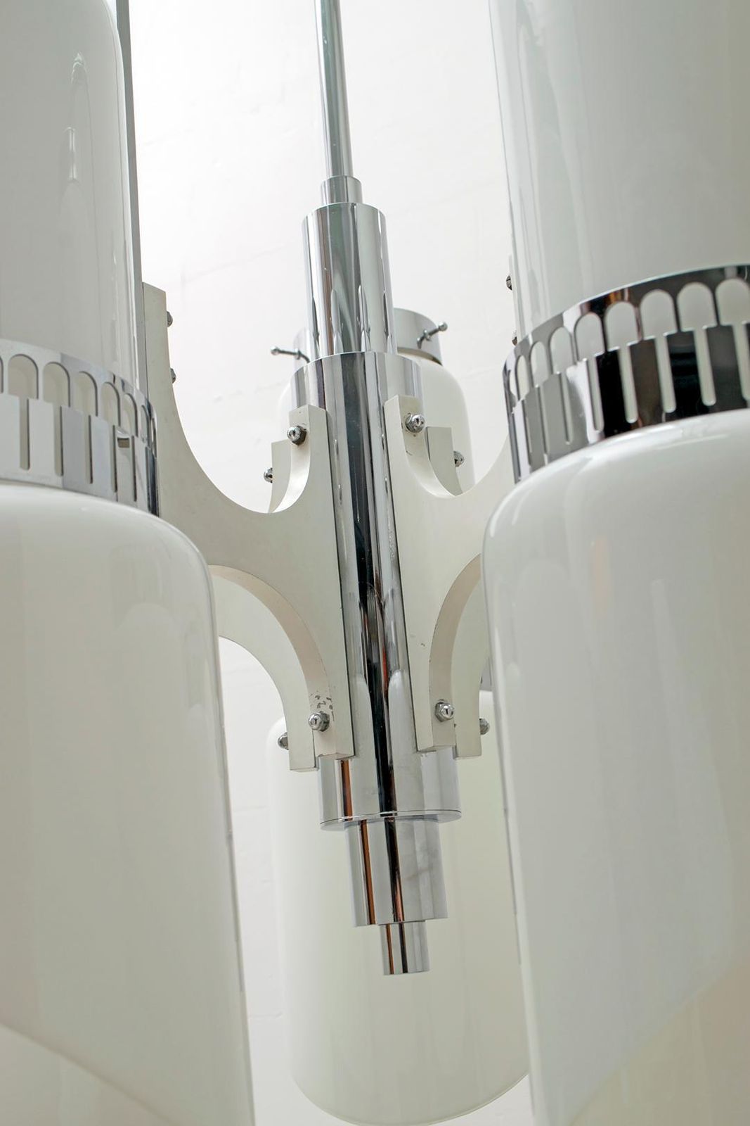 photo furniture Vistosi Mid Century Italian Murano Glass And Steel "Incamiciato" Chandelier, 60s